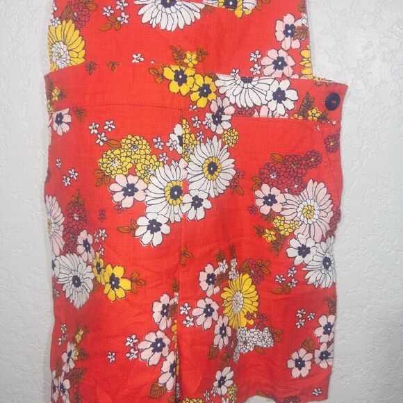 New ModCloth Candy Red Floral Dazed Summer‎ Days Cotton Shortalls 6 - Picture 4 of 9